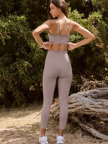 Aralina Leisurwear Ruffle Trim Sleeveless High Waisted Workout Crop And Legging Two Pieces Set - Dusty Purple - View 2