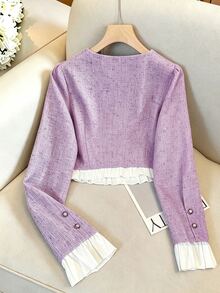 GlowEve Women's Single-Breasted Long Sleeve Jacket And Midi Skirt Elegant 2 Pieces Set - Purple - View 2