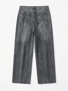 Manfinity Denimwave Men's Solid Color Distressed Pocket Casual Versatile Jeans Men's Stacked Jeans - Light Grey - View 5