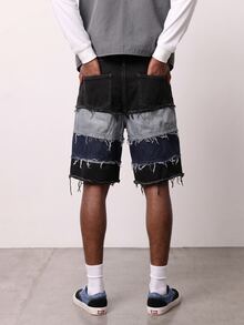 Zalmeno Unisex American Style Distressed Hem Denim Shorts Men Denim Patch Shorts - Multicolor - View 2
