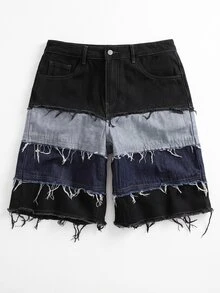Zalmeno Unisex American Style Distressed Hem Denim Shorts Men Denim Patch Shorts - Multicolor - View 6