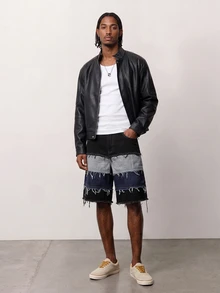 Zalmeno Unisex American Style Distressed Hem Denim Shorts Men Denim Patch Shorts - Multicolor - View 5