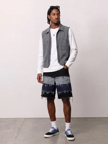 Zalmeno Unisex American Style Distressed Hem Denim Shorts Men Denim Patch Shorts - Multicolor - View 3