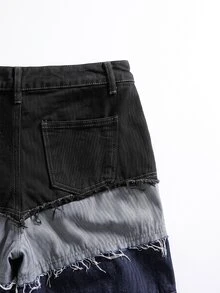 Zalmeno Unisex American Style Distressed Hem Denim Shorts Men Denim Patch Shorts - Multicolor - View 7
