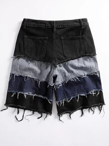 Zalmeno Unisex American Style Distressed Hem Denim Shorts Men Denim Patch Shorts - Multicolor - View 4