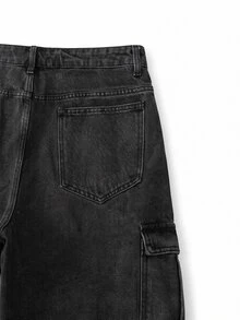 Manfinity Denimwave Manfinity Streetstyle Men's Fashion Cross & Letter Rhinestone Embellished Jeans Halloween All Saints' Day Rhinestone Jeans Y2K Rhinestone Black Loose Wide Leg Disco Party For Thrashed Denim - Black - View 6