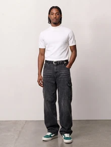 Manfinity Denimwave Manfinity Streetstyle Men's Fashion Cross & Letter Rhinestone Embellished Jeans Halloween All Saints' Day Rhinestone Jeans Y2K Rhinestone Black Loose Wide Leg Disco Party For Thrashed Denim - Black - View 5