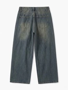 Zalmeno Manfinity Streetstyle Men's Loose Fit Distressed Pocket Denim Wide Leg Jeans Y2K Punk Acid Washed Blue - Medium Wash - View 7