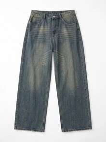 Zalmeno Manfinity Streetstyle Men's Loose Fit Distressed Pocket Denim Wide Leg Jeans Y2K Punk Acid Washed Blue - Medium Wash - View 8