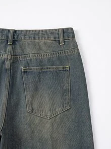 Zalmeno Manfinity Streetstyle Men's Loose Fit Distressed Pocket Denim Wide Leg Jeans Y2K Punk Acid Washed Blue - Medium Wash - View 5