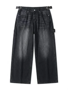 Manfinity Denimwave Men's Geometric Pattern Pocket Straight Leg Casual Jeans Going Out Hang Out Commute Vacation Street, Grunge - Black - View 7