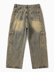 Manfinity EMRG Jeans holgados con parches vintage desgastados, estilo callejero americano - Amarillo - Ver 8