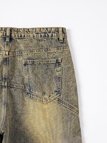 Manfinity EMRG Jeans holgados con parches vintage desgastados, estilo callejero americano - Amarillo - Ver 6
