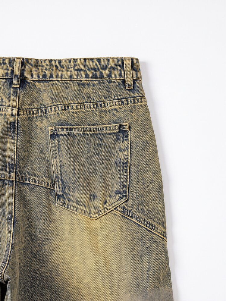 Manfinity EMRG Street Life Men's Pocket Vintage Distressed Patchwork Loose Fit Multi-Pocket Jeans, American Street Style - Yellow - View 6