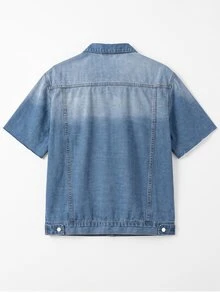 Zalmeno Men's Loose Denim Short Sleeve Top - Medium Wash - View 4