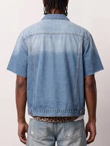 Zalmeno Men's Loose Denim Short Sleeve Top - Medium Wash - View 2