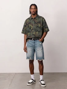 Manfinity Denimwave Camouflage Casual Vintage Denim Effect Short Sleeve Top - Multicolor - View 6
