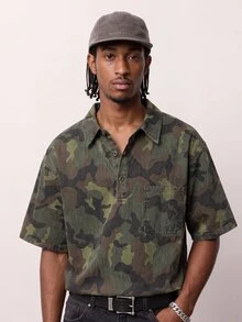 Manfinity Denimwave Camouflage Casual Vintage Denim Effect Short Sleeve Top - Multicolor - View 1