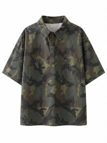Manfinity Denimwave Camouflage Casual Vintage Denim Effect Short Sleeve Top - Multicolor - View 8