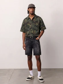 Manfinity Denimwave Camouflage Casual Vintage Denim Effect Short Sleeve Top - Multicolor - View 4