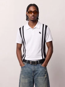 Zalmeno Men's Retro Sports Style Black & White Color Block Aristocratic Horse Silhouette Polo Shirt, Football - Multicolor - View 8