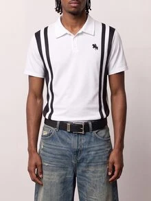 Zalmeno Men's Retro Sports Style Black & White Color Block Aristocratic Horse Silhouette Polo Shirt, Football - Multicolor - View 4