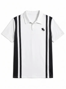 Zalmeno Men's Retro Sports Style Black & White Color Block Aristocratic Horse Silhouette Polo Shirt, Football - Multicolor - View 7
