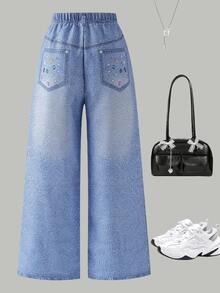 SHEIN Tween Girls Pants - Blue - View 2