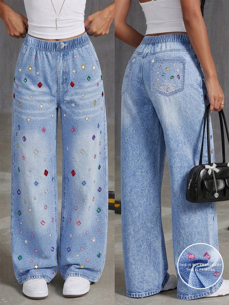 SHEIN Tween Girls Pants - Blue - View 1