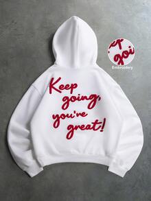 PAVTROS Men's Letter Pattern Hoodie Casual Daily Wear Sweatshirt - White - View 1