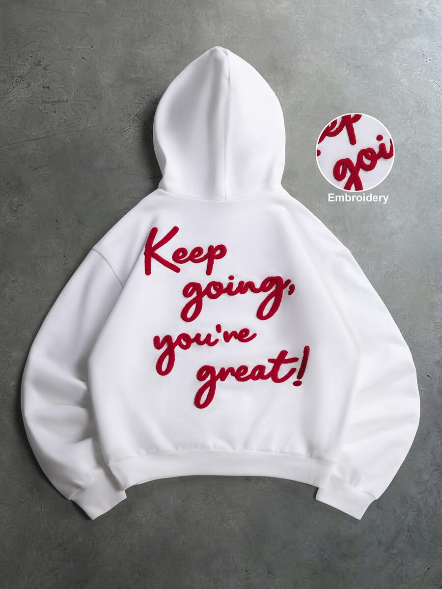 PAVTROS Men's Letter Pattern Hoodie Casual Daily Wear Sweatshirt - White - View 1