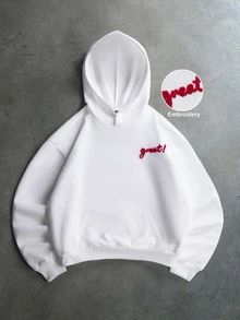 PAVTROS Men's Letter Pattern Hoodie Casual Daily Wear Sweatshirt - White - View 2