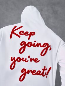 PAVTROS Men's Letter Pattern Hoodie Casual Daily Wear Sweatshirt - White - View 3