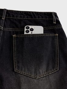 AXEPEAK Men's Patchwork Washed Vintage Denim Jeans - Black - View 6