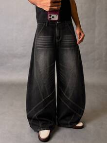 AXEPEAK Men's Patchwork Washed Vintage Denim Jeans - Black - View 2