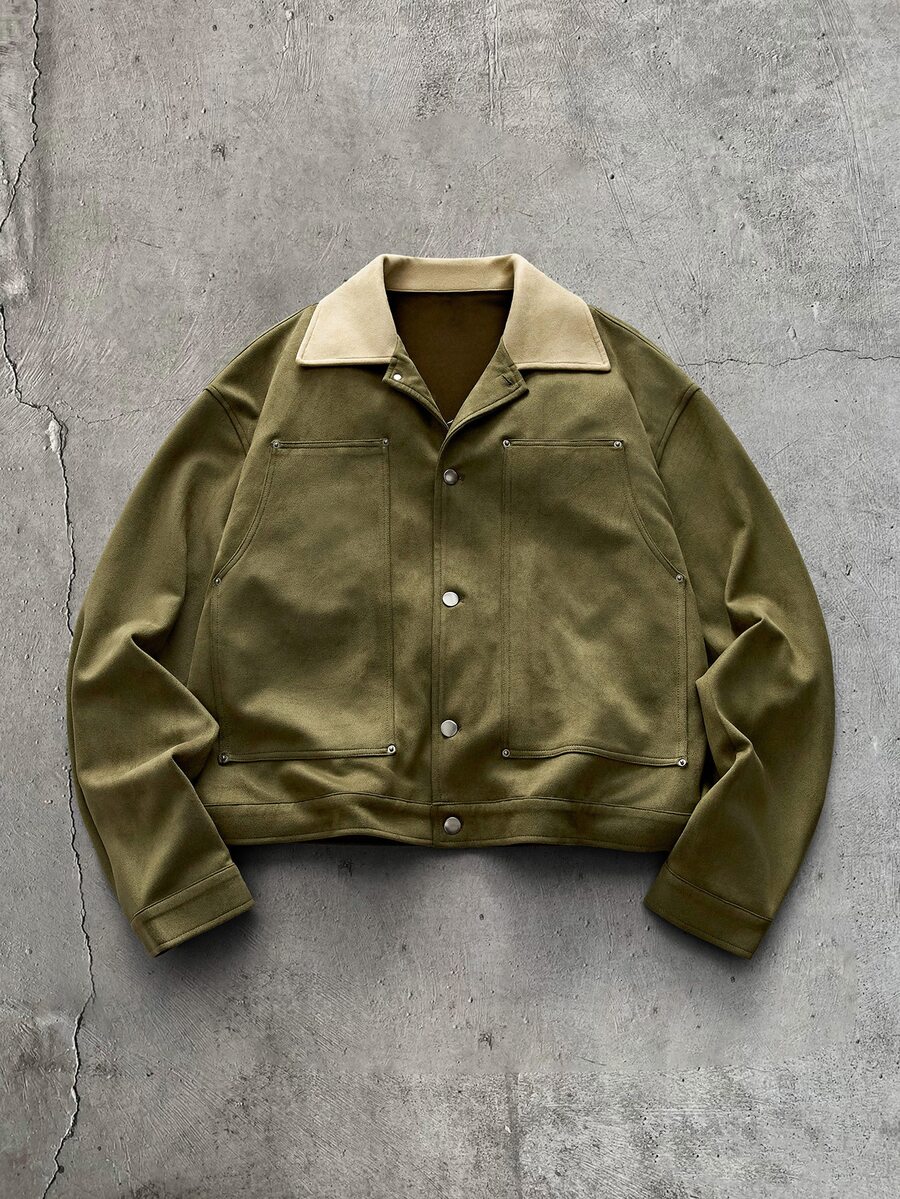 AXEPEAK Men's Casual Colorblock Collar Jacket, Spring/Autumn - Green - View 1