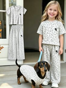 SHEIN Elladie kids 2 piezas/Sets Conjunto básico casual y relajado de unicolor, estampado de caballo, camiseta de cuello redondo y manga corta, pantalones de pierna recta, adecuado para uso diario/salidas en múltiples ocasiones, primavera/verano/todas las estaciones - Blanco - Ver 9