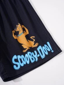 SCOOBY-DOO X SHEIN Young Boy's Casual Cartoon Letter Print Short Sleeve T-Shirt And Shorts Set, Summer - Black - View 9