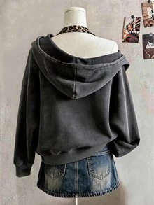 Lalippa Women's 2 Pieces Outfit Set, Dark Gray Leopard Print, Holiday Date Outfit, Women's Hooded Halter Neck Sweatshirt Set - Dark Grey - View 2