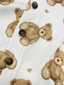 SHEIN 女嬰花朵卡通刺繡荷葉邊長袖單排扣針織開襟衫，秋冬中性色 - 白色 - 查看 6