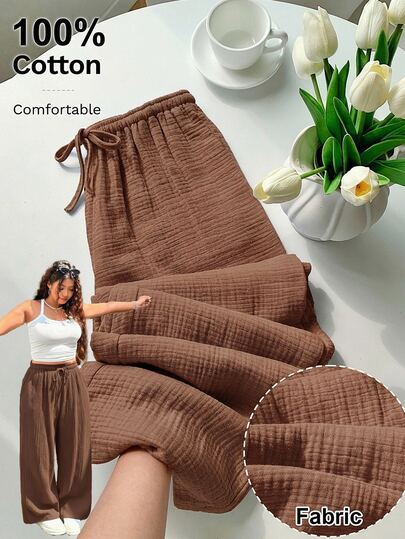 GalTyme Plus Size Olive Green Casual Drawstring Waist Textured Pants, Autumn Curve Smart Casual Loungewear For Daily Commute, Party Vacation Gym, Y2k Fall