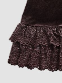 LUMIGAL Women's Velvet Fitted Bodycon Dress With Lace Hem And Asymmetrical Skirt - Chocolate Brown - View 6