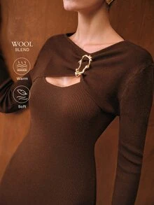 MOTF PREMIUM ELEGANT HEAVY EMBELLISHED WAIST-CINCHED 2 PIECES KNIT DRESS - Coffee Brown - View 1