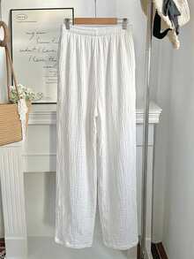 GalTyme White Plus Size Women's Comfortable Breathable Cotton Drawstring Pants Fall - White - View 6