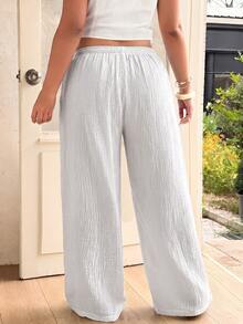 GalTyme White Plus Size Women's Comfortable Breathable Cotton Drawstring Pants Fall - White - View 3