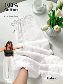 GalTyme White Plus Size Women's Comfortable Breathable Cotton Drawstring Pants Fall - White - View 5