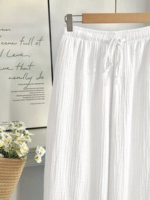 GalTyme White Plus Size Women's Comfortable Breathable Cotton Drawstring Pants Fall - White - View 10