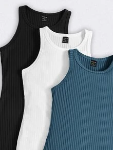SHEIN LUNE 女士針織純色無袖圓領修身休閒連衣裙3入組 - 彩色 - 查看 5