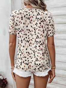 SHEIN LUNE Women Blouses Tombol Tombol Depan All Over Print Casual - Aprikot - View 3