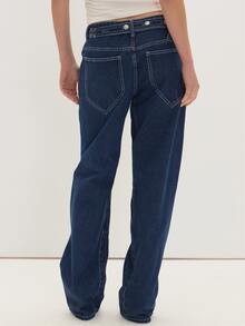 MUSEYN Celana Jeans Denim Biru Tua dengan Kancing dan Sabuk Belakang, Pinggang Rendah - Light Grey - View 4